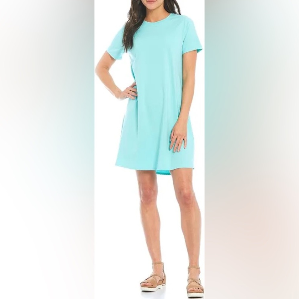 Eileen Fisher Organic Cotton Crewneck Shirt Dress in Aqua